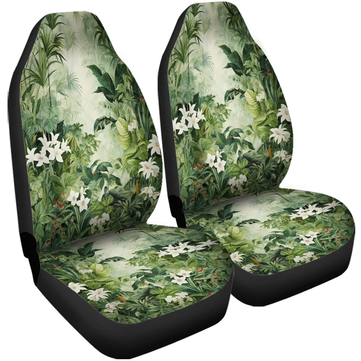Moody Botanical Art Set Of Two Front Car Seat Covers, Seat Covers For Women, Flower Seat Cover Vehicle, Car Seat Protector, Car Decor Gift, Natural 06 - Delicate Leather