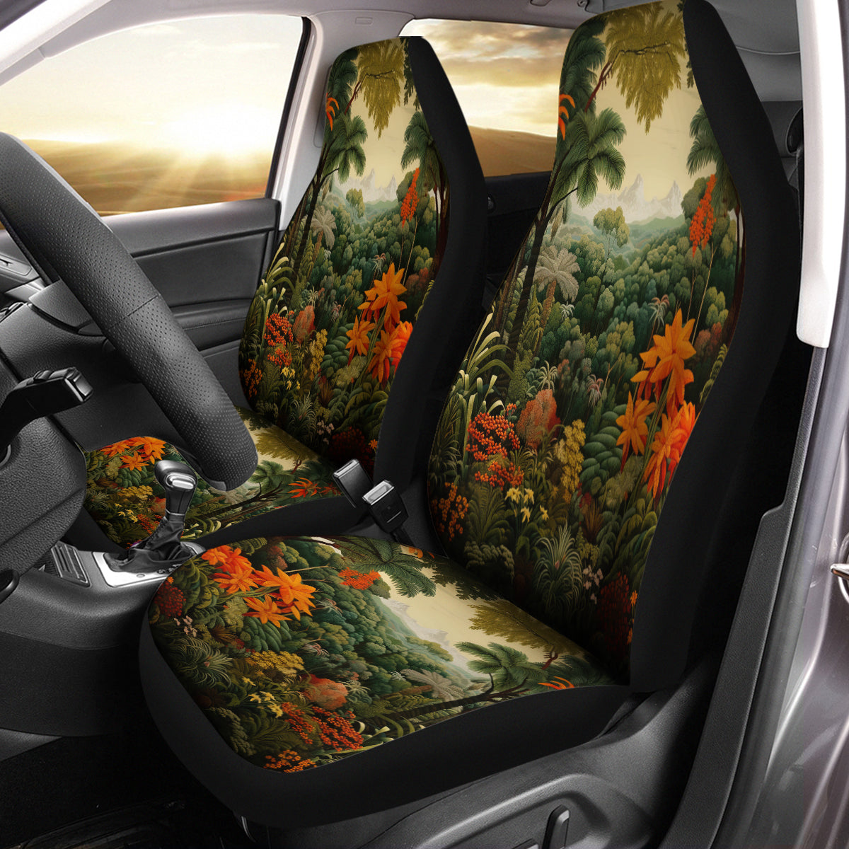 Tropical Rainforest Car Seat Cover Full Set, Forest Botanical Front And Back Seat Covers For Vehicle,  Car Decor Gift, Tropical Forest 03 - Delicate Leather