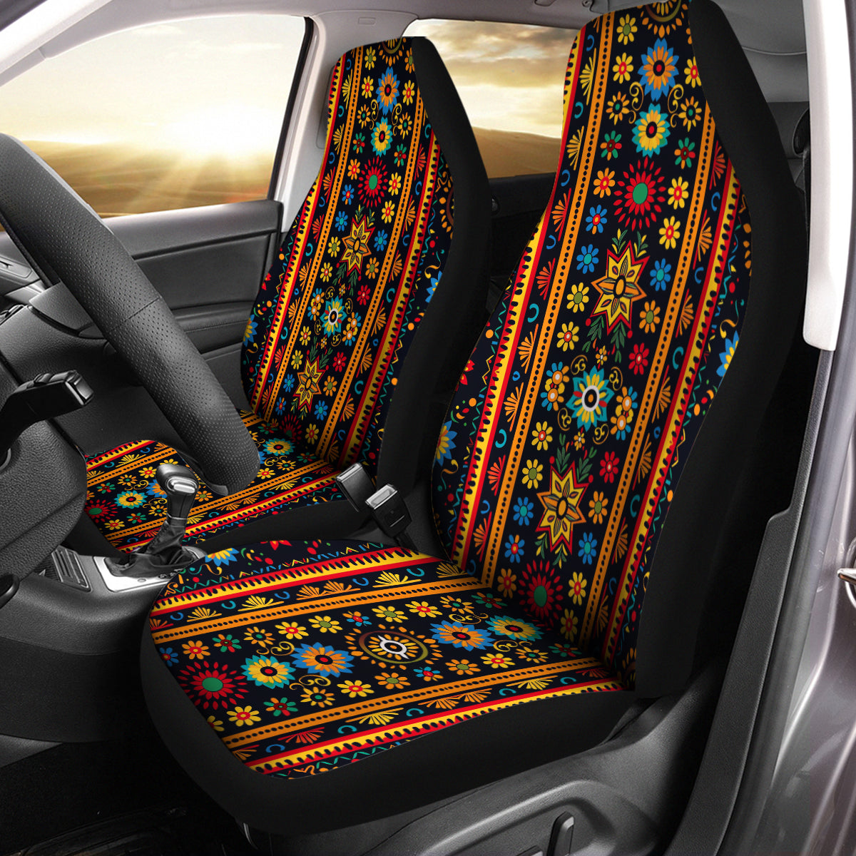 Boho Car Seat Covers, Mandala Boho Custom For Your Cars, Car Bucket Seat Protection Airbag Compatible 2 PCS, Car Accessories, Boho 1011 - Delicate Leather