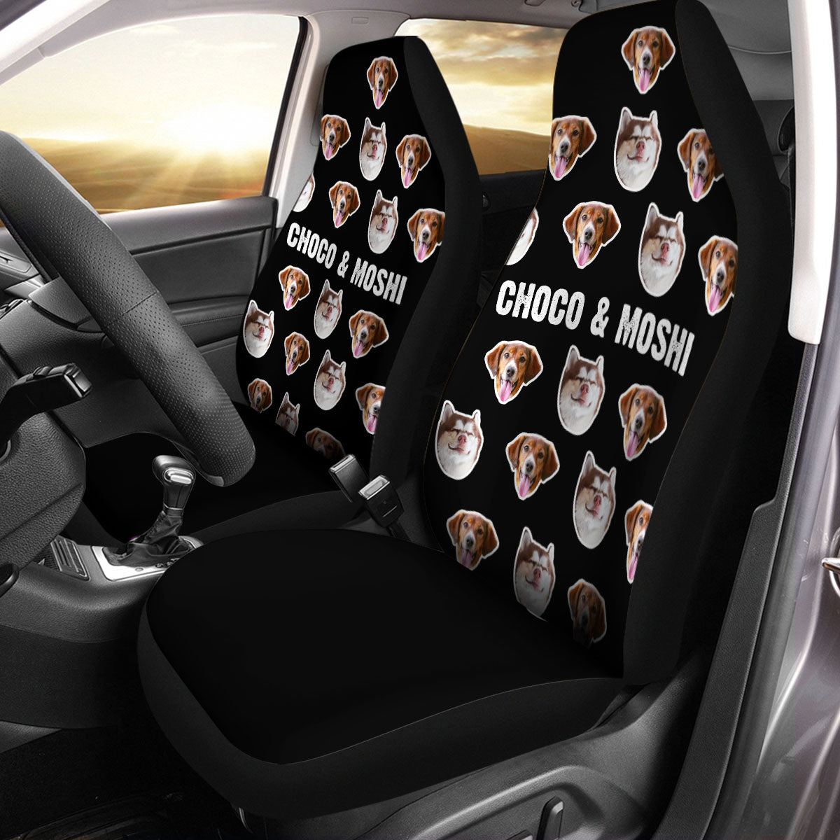 Customized Photo Pet Car Seat Covers, Custom For Your Cars, Custom Car Seat Covers with Picture Car Bucket Seat Protection Airbag Compatible 2 PCS, Car Accessories, OP01 - Delicate Leather