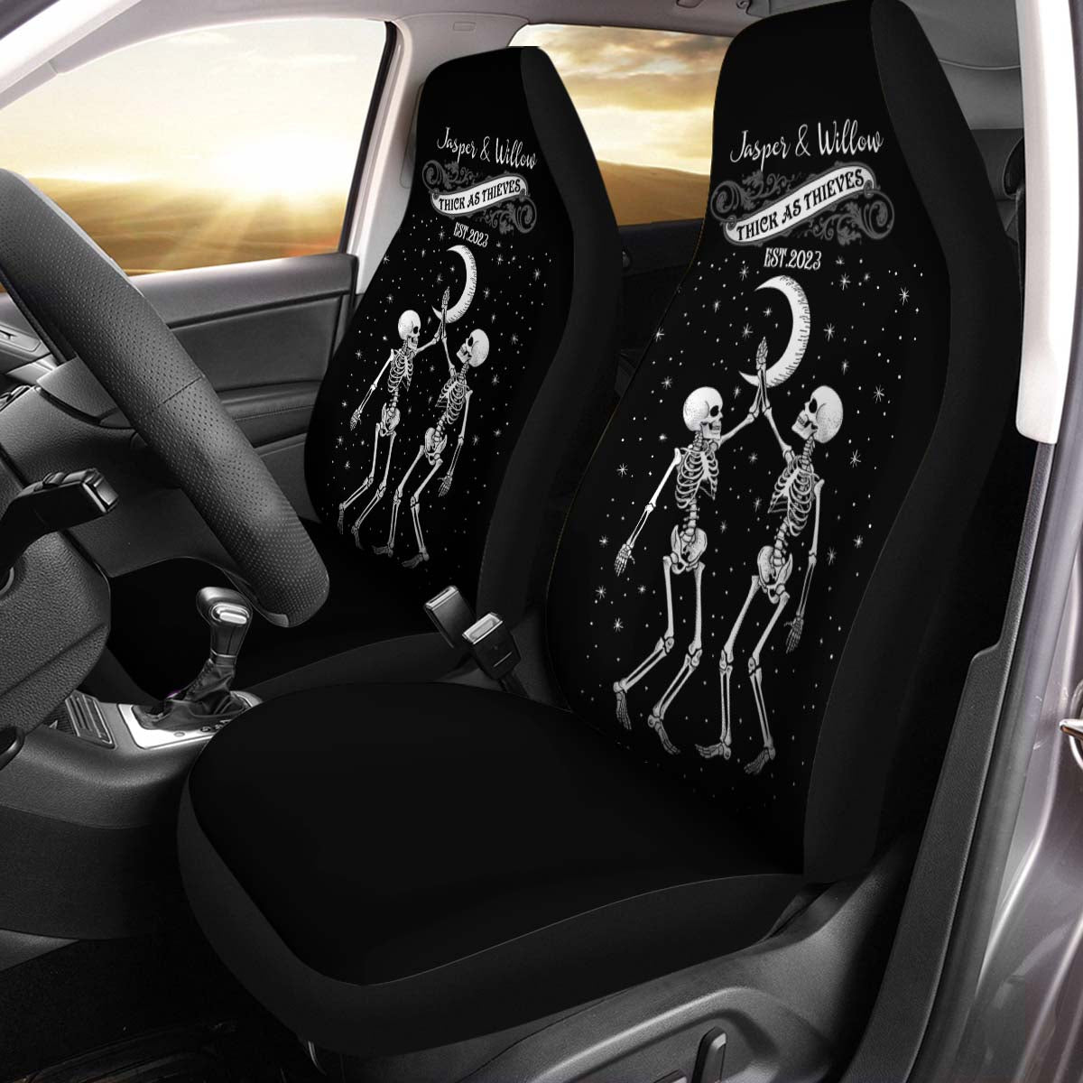 Personalized Thick As Thieves Car Seat Covers, Happy Halloween Custom For Your Cars, Car Bucket Seat Protection Airbag Compatible 2 PCS, Car Accessories, Halloween 04 - Delicate Leather