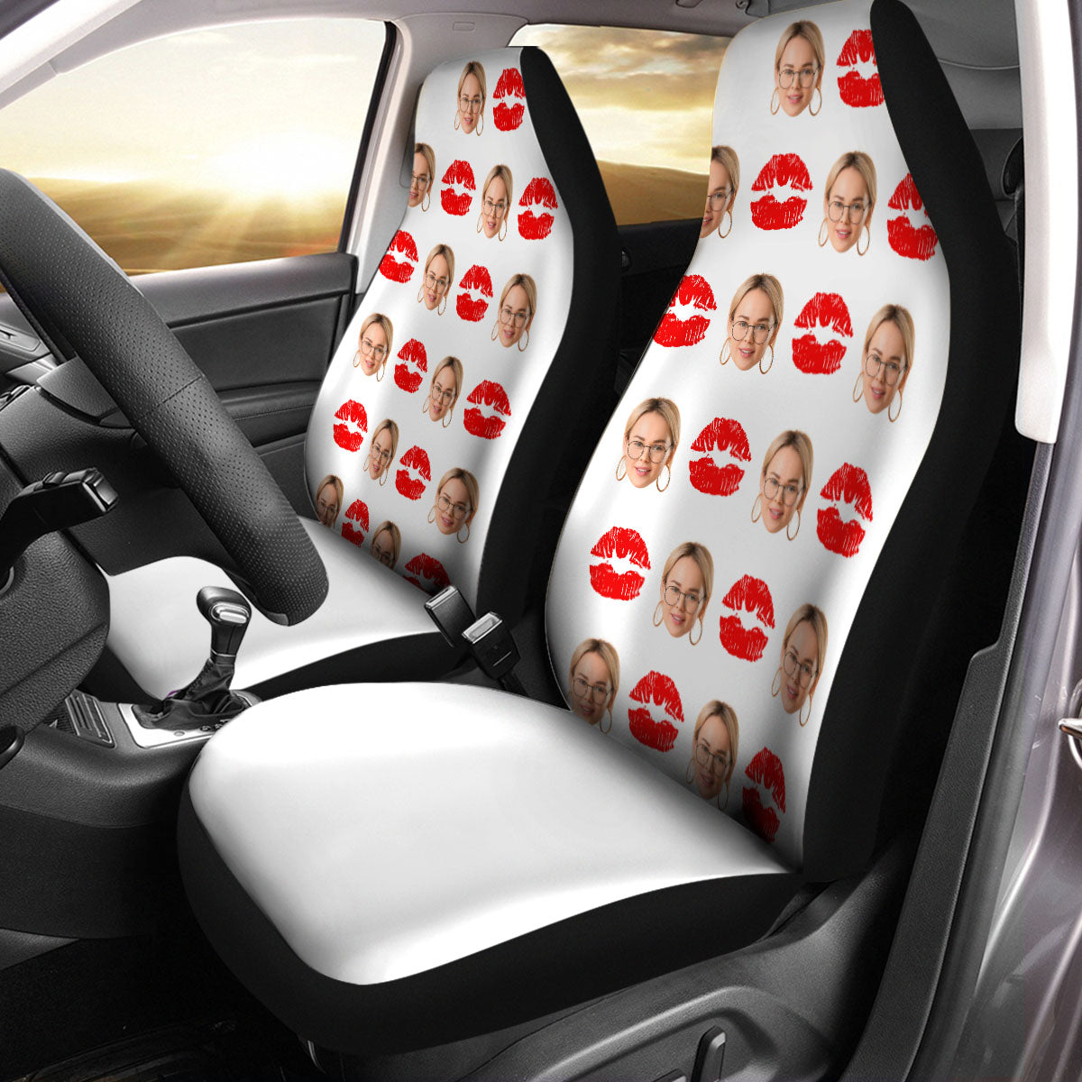 Customized Face Car Seat Covers, Custom For Your Cars, Custom Car Seat Covers with Picture Car Bucket Seat Protection Airbag Compatible 2 PCS, Car Accessories, OP03 - Delicate Leather