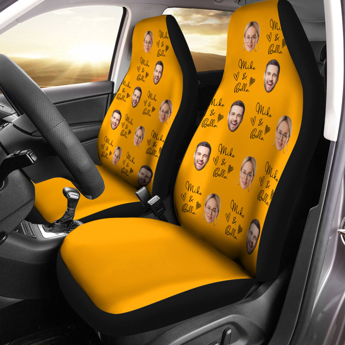 Customized Face Car Seat Covers, Custom For Your Cars, Custom Car Seat Covers with Picture Car Bucket Seat Protection Airbag Compatible 2 PCS, Car Accessories, OP05 - Delicate Leather