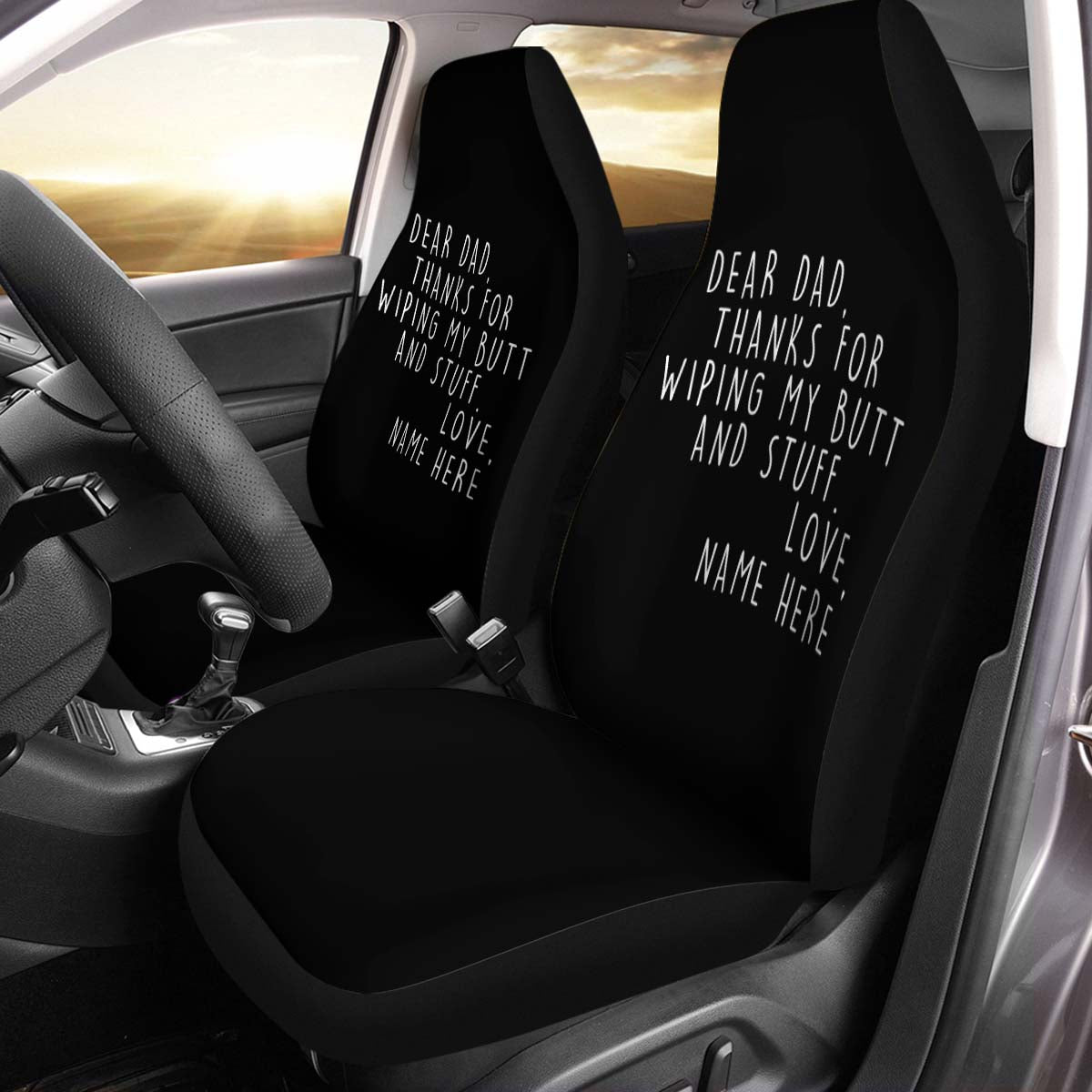 Personalized Car Seat Covers, Custom For Your Cars, Happy Father's Day, Car Bucket Seat Protection Airbag Compatible 2 PCS, Car Accessories, Gift for Daddy - Delicate Leather