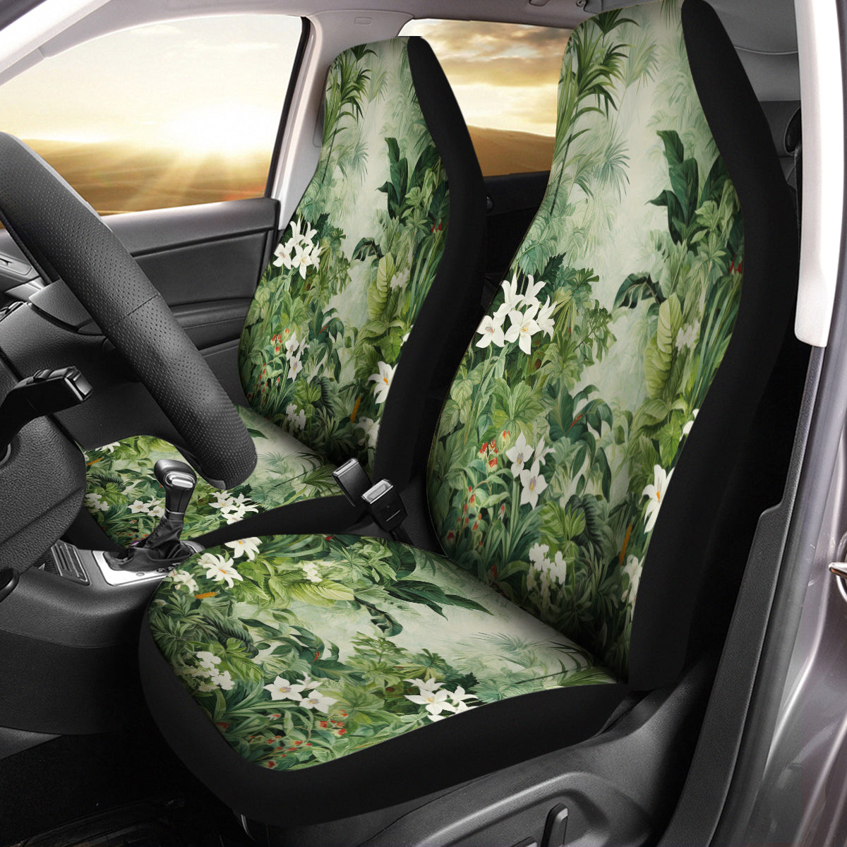 Moody Botanical Art Set Of Two Front Car Seat Covers, Seat Covers For Women, Flower Seat Cover Vehicle, Car Seat Protector, Car Decor Gift, Natural 06 - Delicate Leather