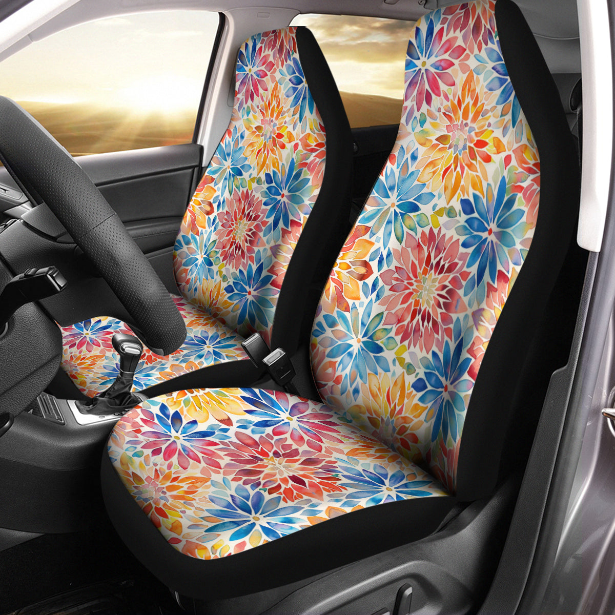Boho Car Seat Covers, Mandala Boho Custom For Your Cars, Car Bucket Seat Protection Airbag Compatible 2 PCS, Car Accessories, Boho 0809 - Delicate Leather