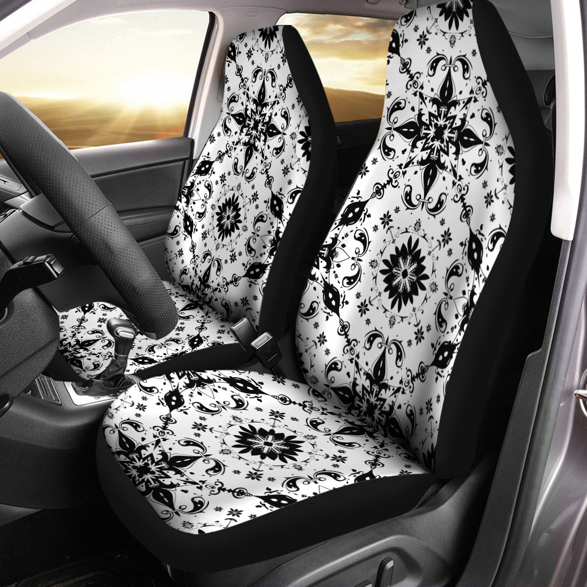 Boho Car Seat Covers, Mandala Boho Custom For Your Cars, Car Bucket Seat Protection Airbag Compatible 2 PCS, Car Accessories, Boho 1213 - Delicate Leather