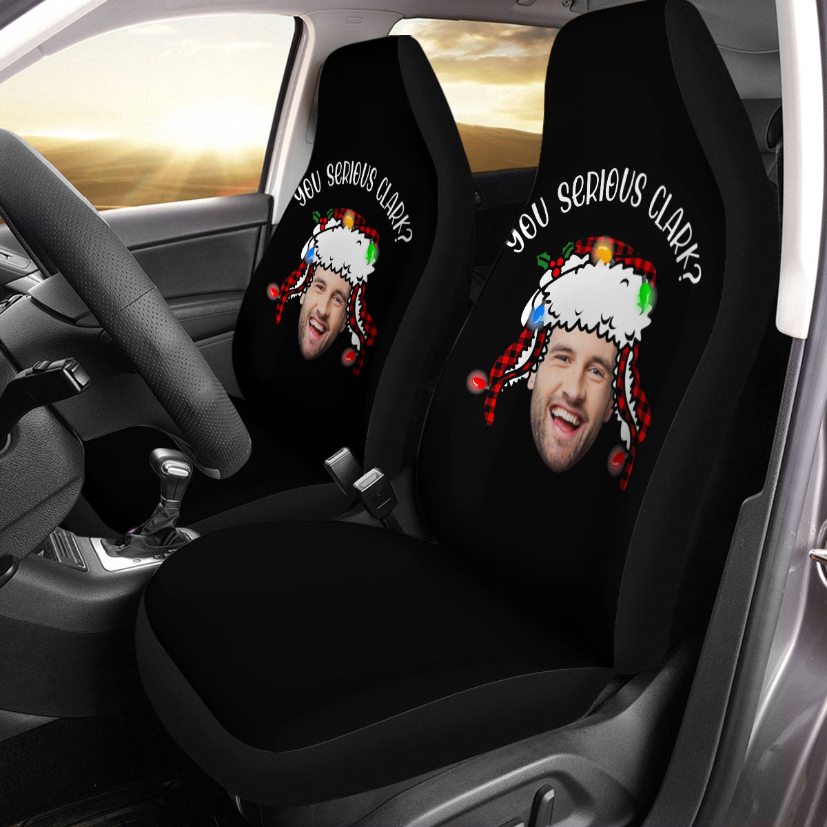 Custom Funny Photo Christmas 2024 Car Seat Covers, Car Bucket Seat Protection Airbag Compatible 2 PCS, Car Accessories, Christmas 03