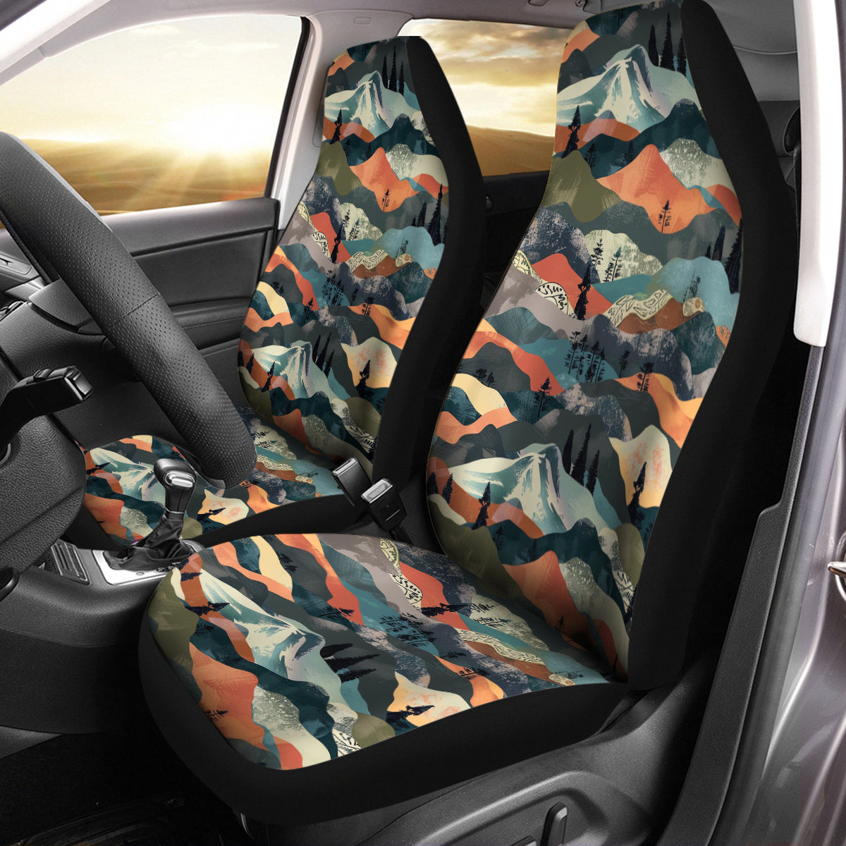 Boho Mountain Car Seat Covers Car Seat Accessory Retro Mod Car Decor Vehicle Hippie Van Seat Cover Car Gift Hippy Seat Cover, Pattern 03 - Delicate Leather