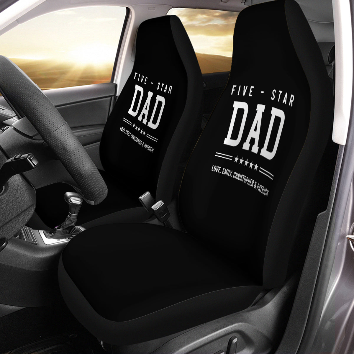 Personalized Car Seat Covers, Custom For Your Cars, Happy Father's Day, Car Bucket Seat Protection Airbag Compatible 2 PCS, Car Accessories, Gift for Daddy - Delicate Leather