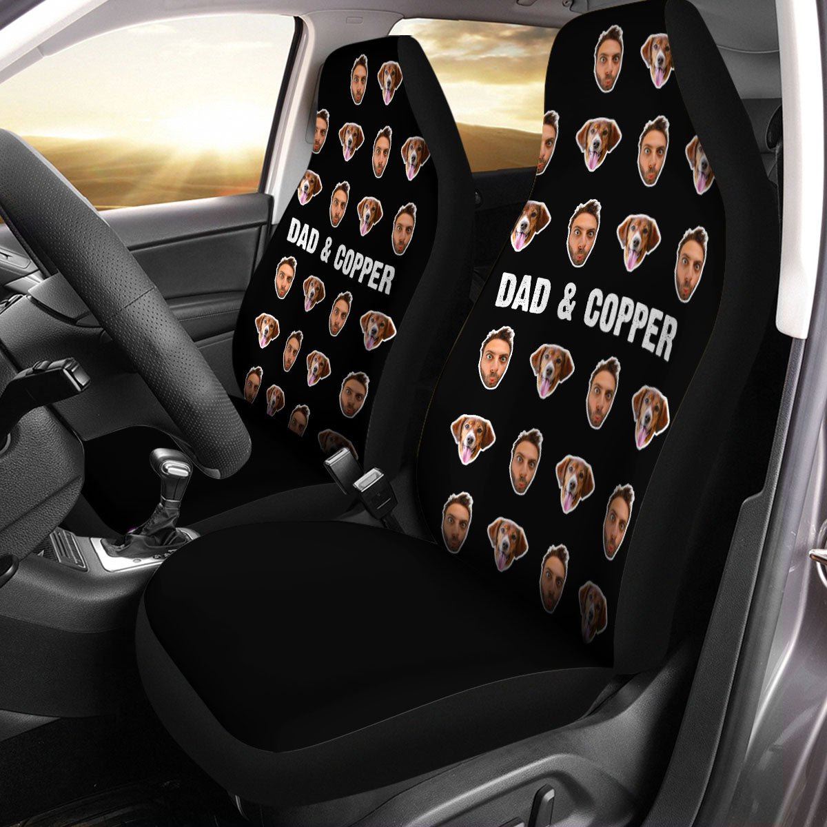 Customized Photo Pet Car Seat Covers, Custom For Your Cars, Custom Car Seat Covers with Picture Car Bucket Seat Protection Airbag Compatible 2 PCS, Car Accessories, OP05 - Delicate Leather