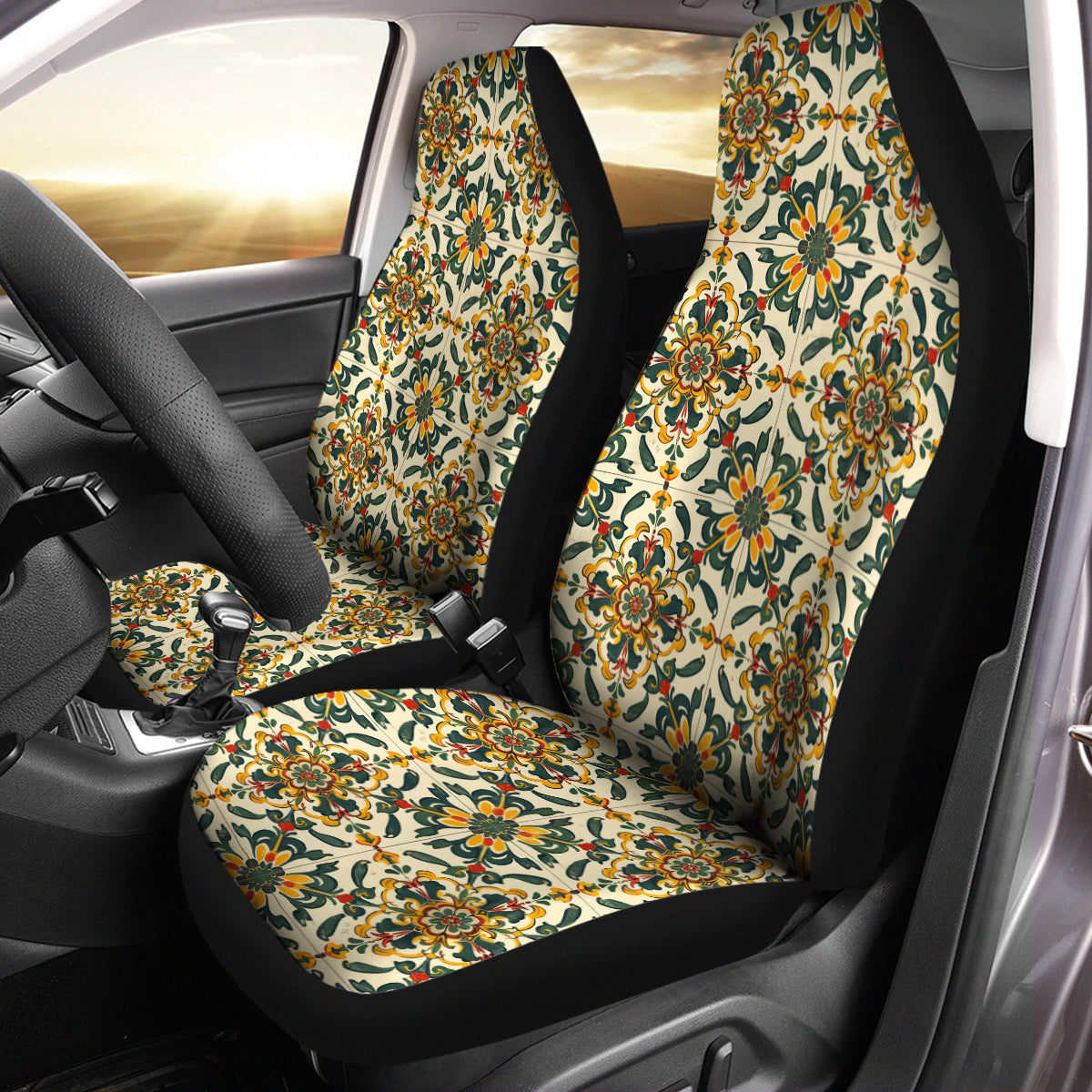 Boho Car Seat Covers, Mandala Boho Custom For Your Cars, Car Bucket Seat Protection Airbag Compatible 2 PCS, Car Accessories, Boho 0809 - Delicate Leather