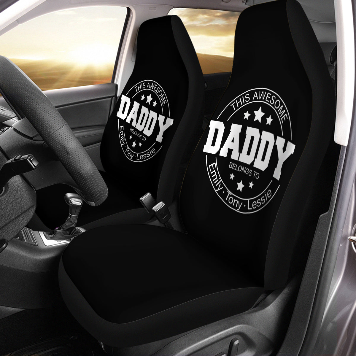Personalized Car Seat Covers, Custom For Your Cars, Happy Father's Day, Car Bucket Seat Protection Airbag Compatible 2 PCS, Car Accessories, Gift for Daddy - Delicate Leather