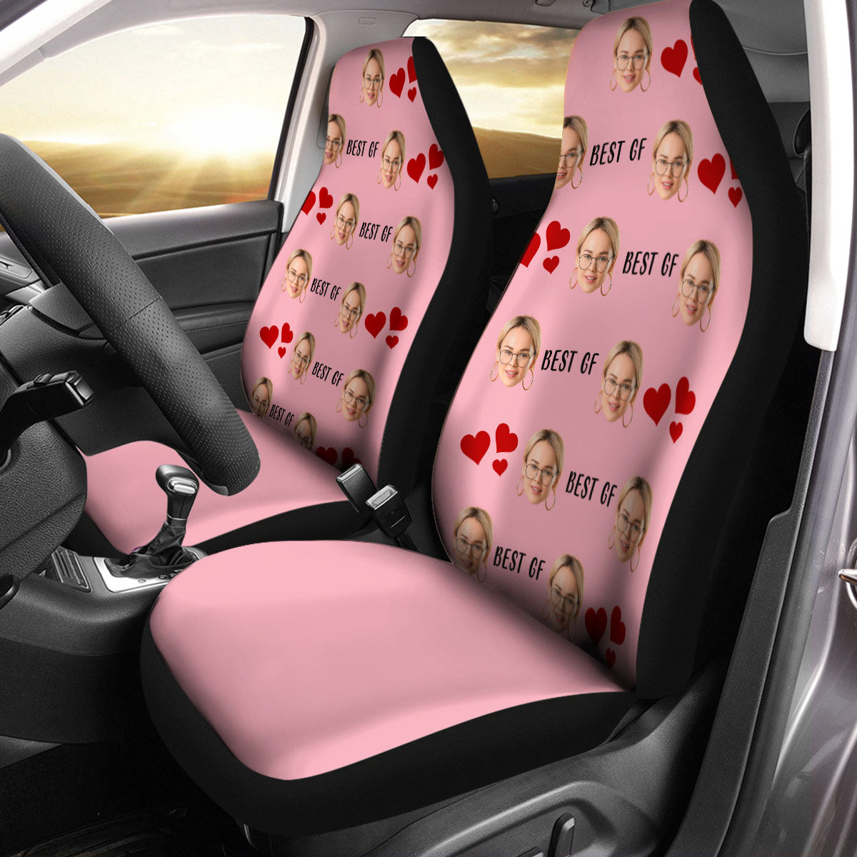 Customized Face Car Seat Covers, Custom For Your Cars, Custom Car Seat Covers with Picture Car Bucket Seat Protection Airbag Compatible 2 PCS, Car Accessories, OP02 - Delicate Leather