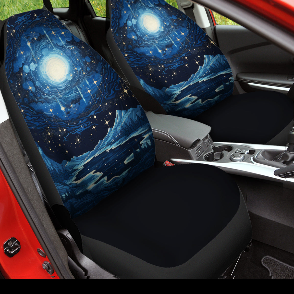 Starry Night Galaxy Car Seat Cover, Custom Made Cover New Car Gifts for Her Car Accessories Front Seat Covers, Moon And Stars 1 - Delicate Leather