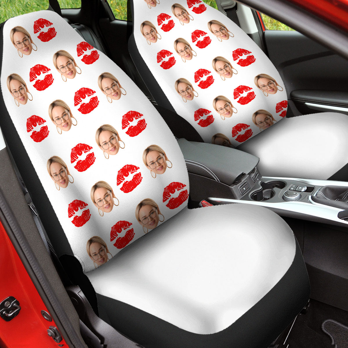 Customized Face Car Seat Covers, Custom For Your Cars, Custom Car Seat Covers with Picture Car Bucket Seat Protection Airbag Compatible 2 PCS, Car Accessories, OP03 - Delicate Leather