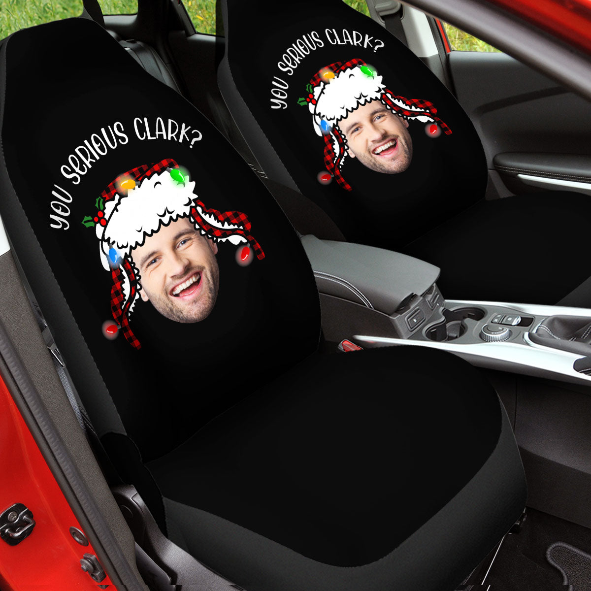 Custom Funny Photo Christmas 2024 Car Seat Covers, Car Bucket Seat Protection Airbag Compatible 2 PCS, Car Accessories, Christmas 03