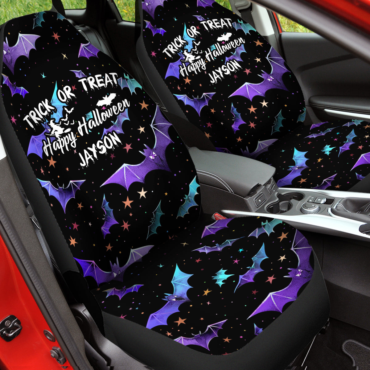 Personalized Happy Halloween Car Seat Covers, Trick Or Treat Custom For Your Cars, Car Bucket Seat Protection Airbag Compatible 2 PCS, Car Accessories, Halloween 05 - Delicate Leather