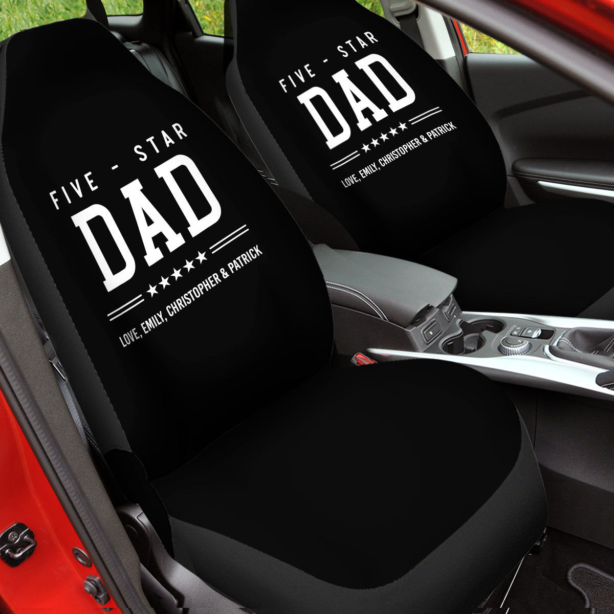 Personalized Car Seat Covers, Custom For Your Cars, Happy Father's Day, Car Bucket Seat Protection Airbag Compatible 2 PCS, Car Accessories, Gift for Daddy - Delicate Leather