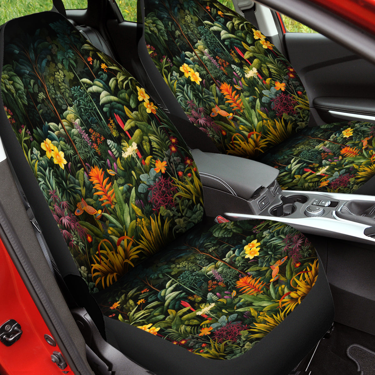 Tropical Rainforest Car Seat Cover Full Set, Forest Botanical Front And Back Seat Covers For Vehicle, Car Decor Gift, Tropical Forest 01 - Delicate Leather