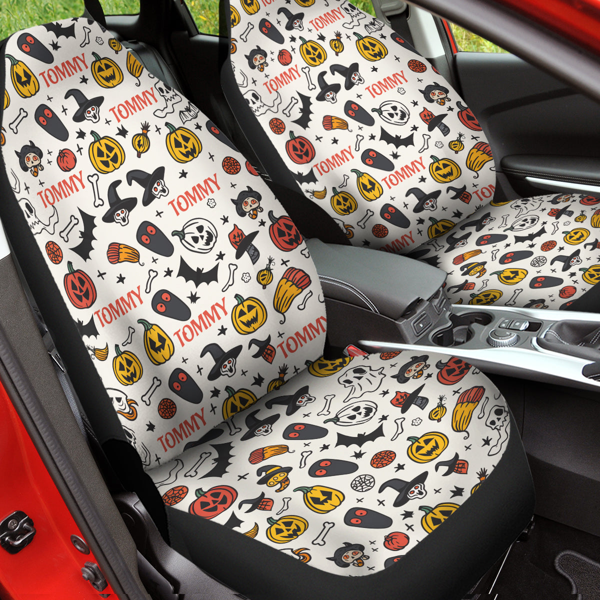 Personalized Happy Halloween Car Seat Covers, Custom For Your Cars, Car Bucket Seat Protection Airbag Compatible 2 PCS, Car Accessories, Halloween 14 - Delicate Leather
