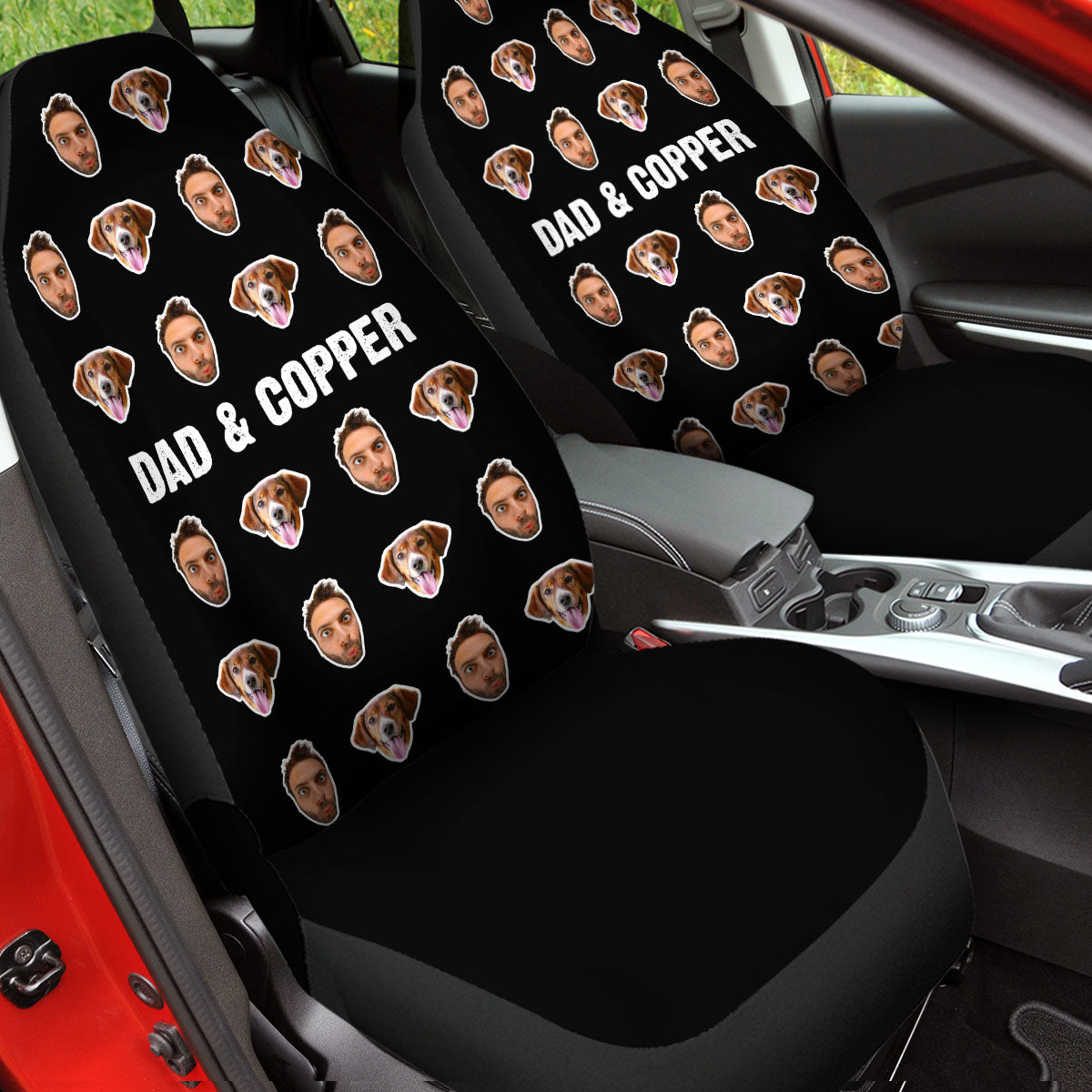 Customized Photo Pet Car Seat Covers, Custom For Your Cars, Custom Car Seat Covers with Picture Car Bucket Seat Protection Airbag Compatible 2 PCS, Car Accessories, OP05 - Delicate Leather