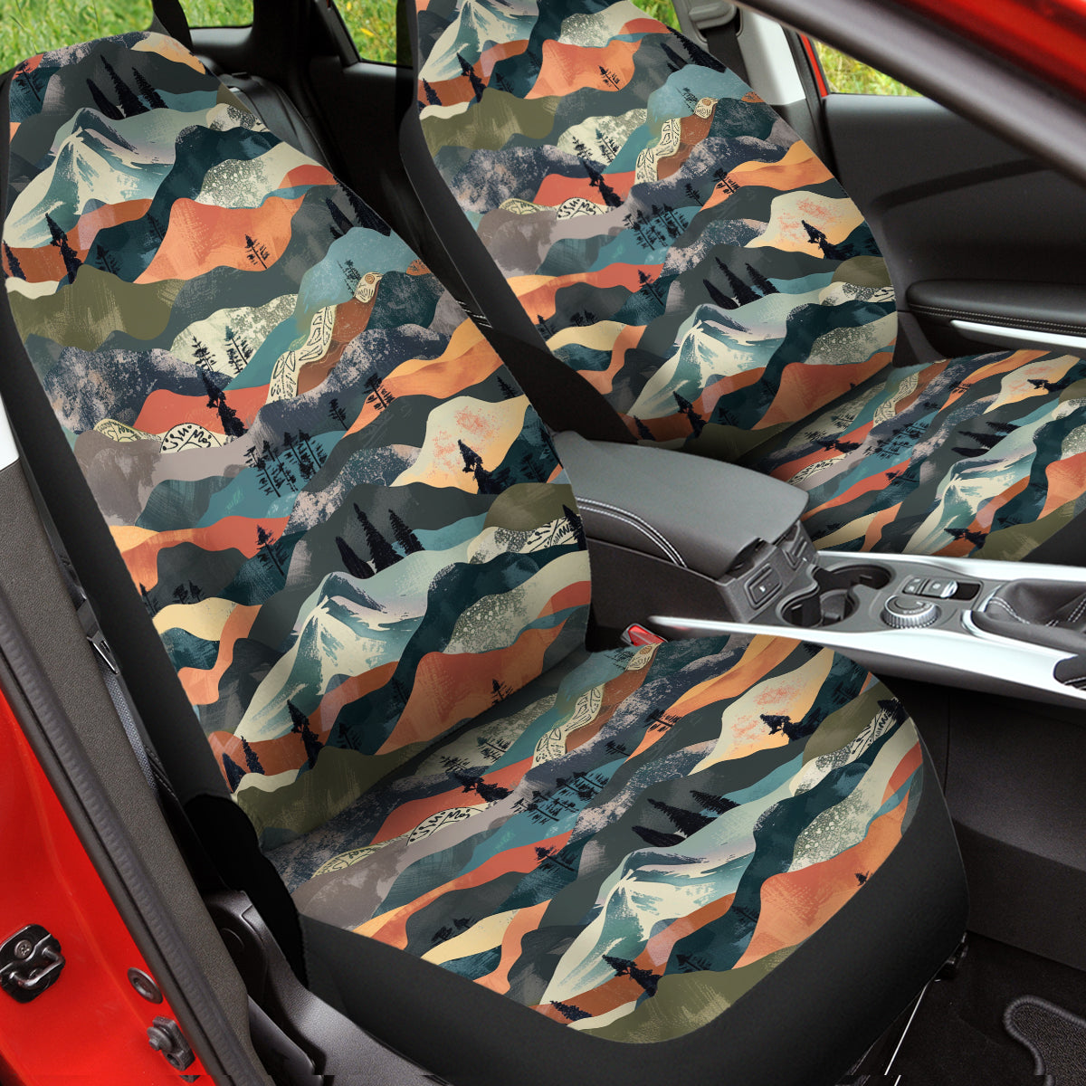 Boho Mountain Car Seat Covers Car Seat Accessory Retro Mod Car Decor Vehicle Hippie Van Seat Cover Car Gift Hippy Seat Cover, Pattern 03 - Delicate Leather