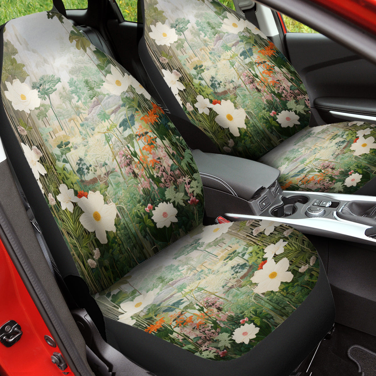 Moody Botanical Art Set Of Two Front Car Seat Covers, Seat Covers For Women, Flower Seat Cover Vehicle, Car Seat Protector, Car Decor Gift, Natural 05 - Delicate Leather