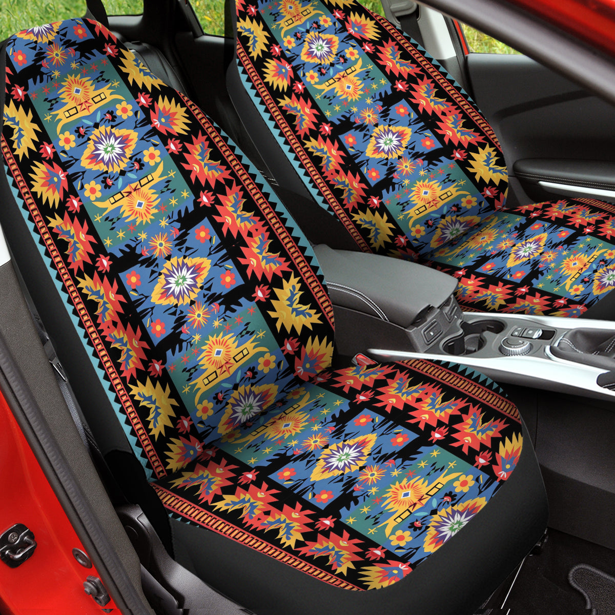 Boho Car Seat Covers, Mandala Boho Custom For Your Cars, Car Bucket Seat Protection Airbag Compatible 2 PCS, Car Accessories, Boho 1011 - Delicate Leather