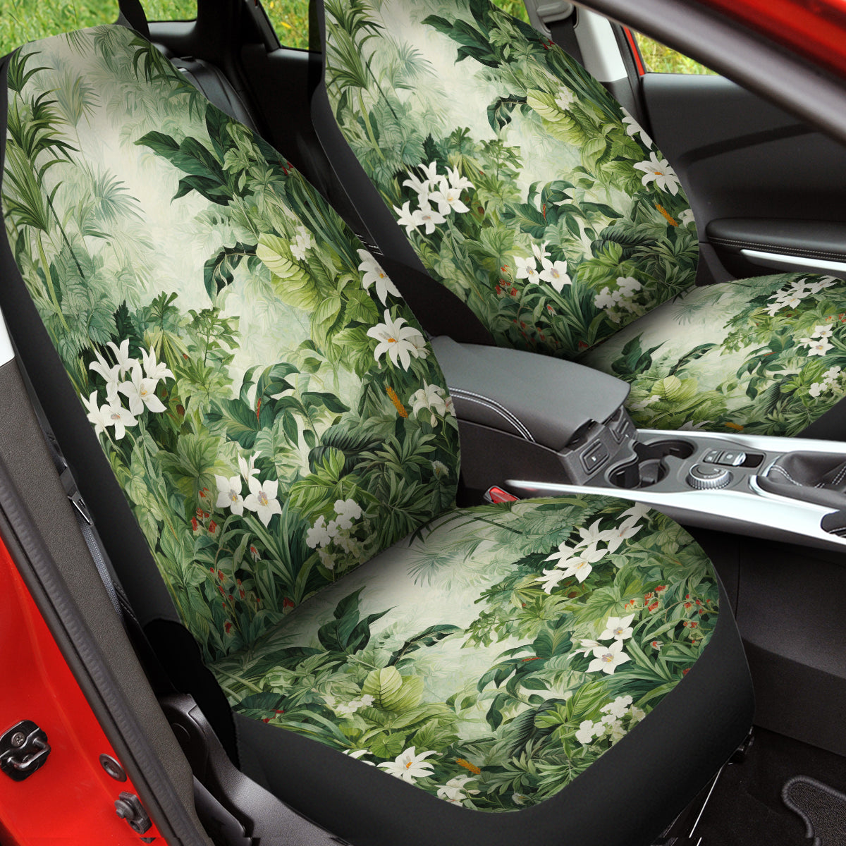 Moody Botanical Art Set Of Two Front Car Seat Covers, Seat Covers For Women, Flower Seat Cover Vehicle, Car Seat Protector, Car Decor Gift, Natural 06 - Delicate Leather