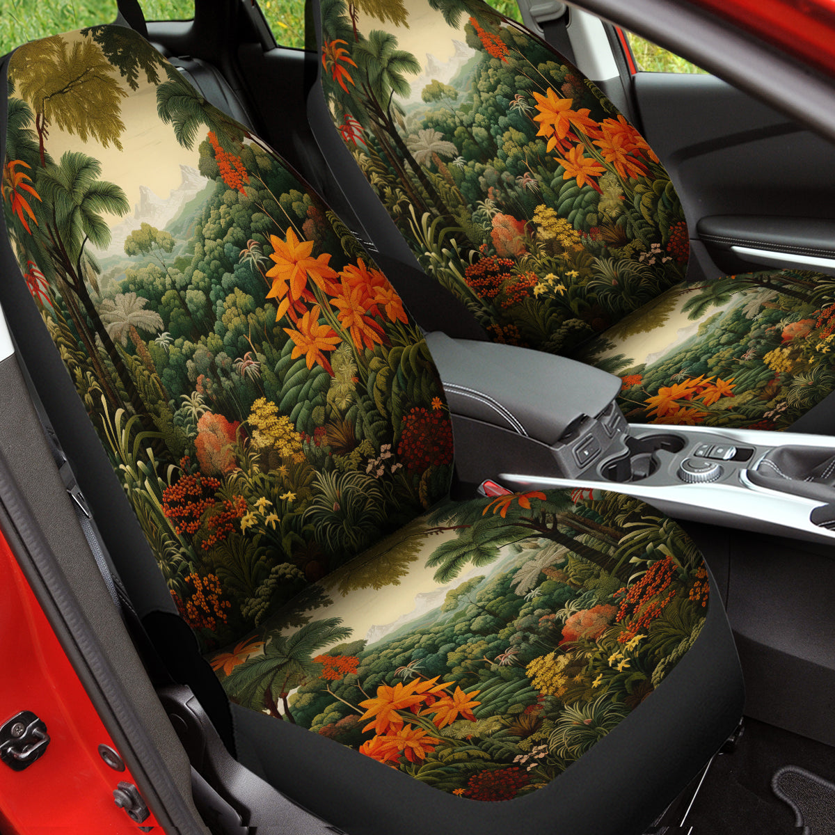 Tropical Rainforest Car Seat Cover Full Set, Forest Botanical Front And Back Seat Covers For Vehicle,  Car Decor Gift, Tropical Forest 03 - Delicate Leather