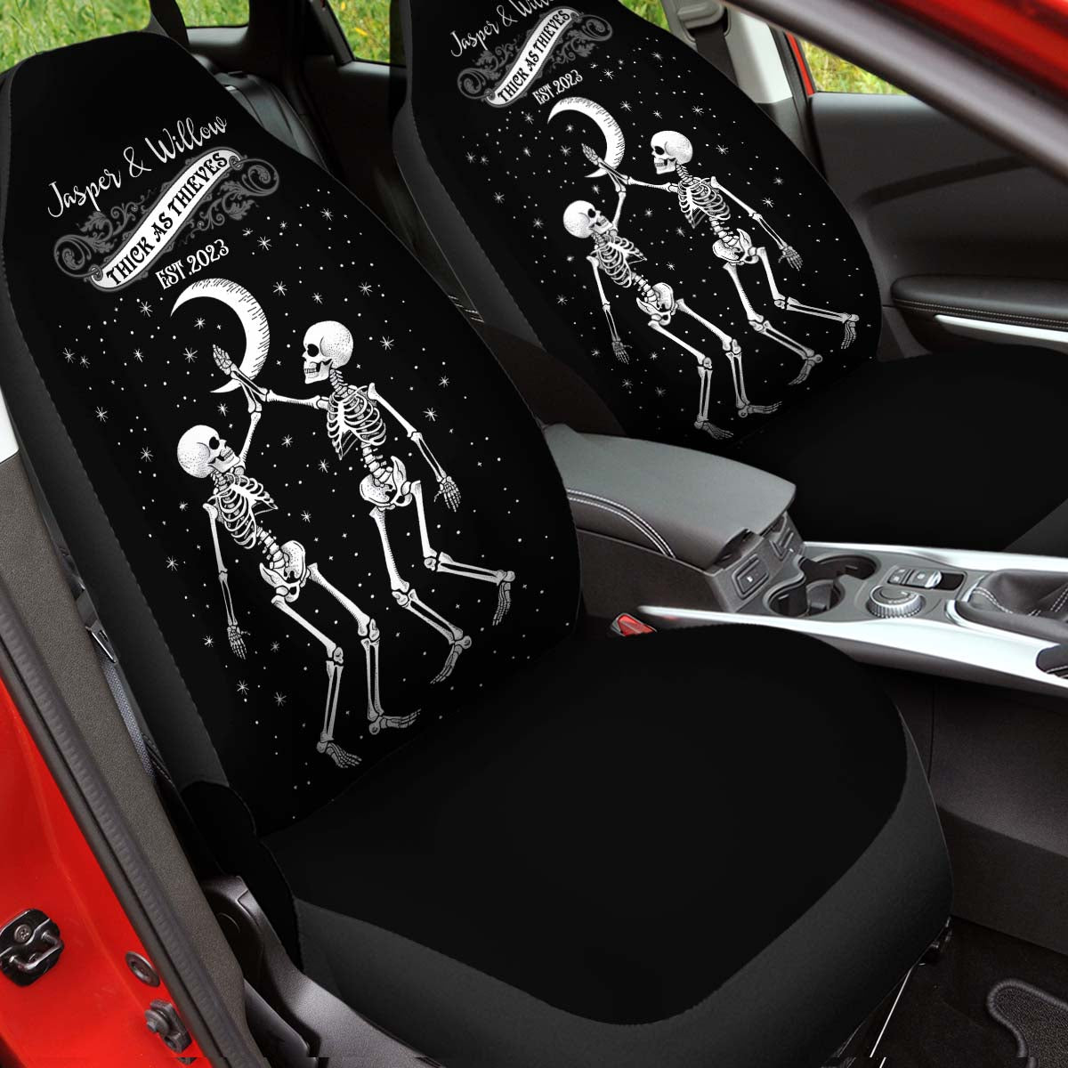 Personalized Thick As Thieves Car Seat Covers, Happy Halloween Custom For Your Cars, Car Bucket Seat Protection Airbag Compatible 2 PCS, Car Accessories, Halloween 04 - Delicate Leather