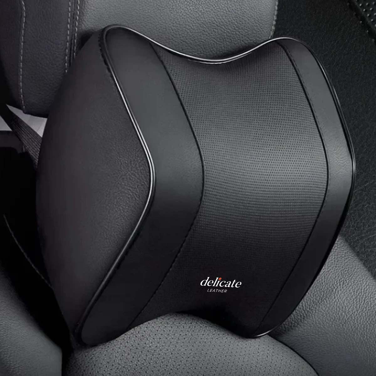 Delicate Leather 2/1PCS Car Headrest Neck Support Pillow with Breathable Memory Foam Rebound Guard and Universal Car Lumbar Pillow - Delicate Leather