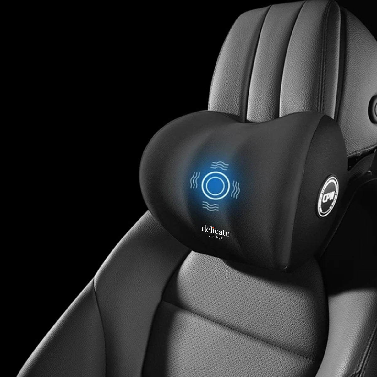 Delicate Leather Car Massage Neck Pillow, Car Seat Headrest Neck Rest Cushion for Driving Seat Auto Vibrating Massage Seat Neck Head Waist Back Cushion for Car and Office - Delicate Leather