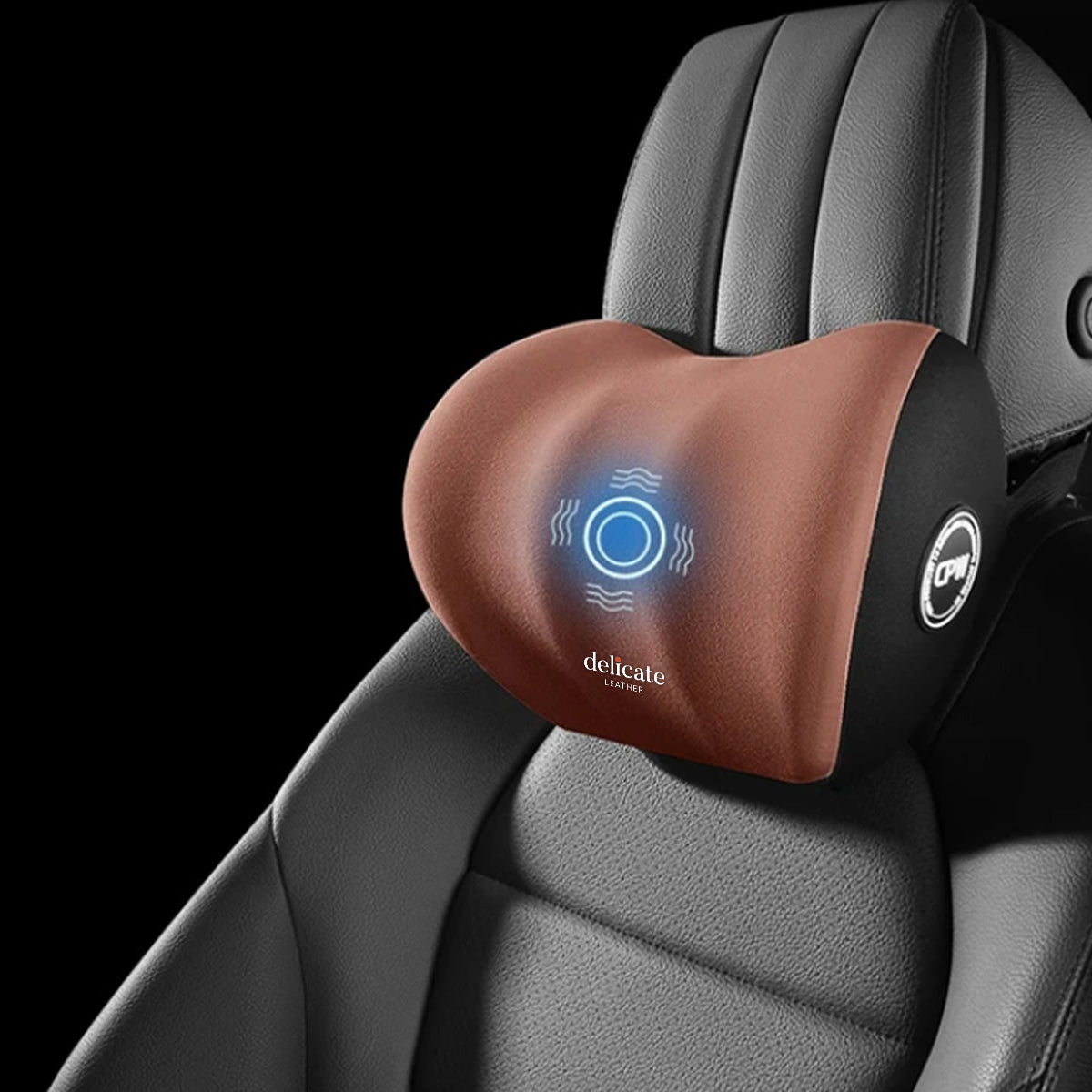 Delicate Leather Car Massage Neck Pillow, Car Seat Headrest Neck Rest Cushion for Driving Seat Auto Vibrating Massage Seat Neck Head Waist Back Cushion for Car and Office - Delicate Leather