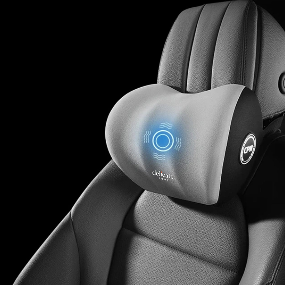 Delicate Leather Car Massage Neck Pillow, Car Seat Headrest Neck Rest Cushion for Driving Seat Auto Vibrating Massage Seat Neck Head Waist Back Cushion for Car and Office - Delicate Leather