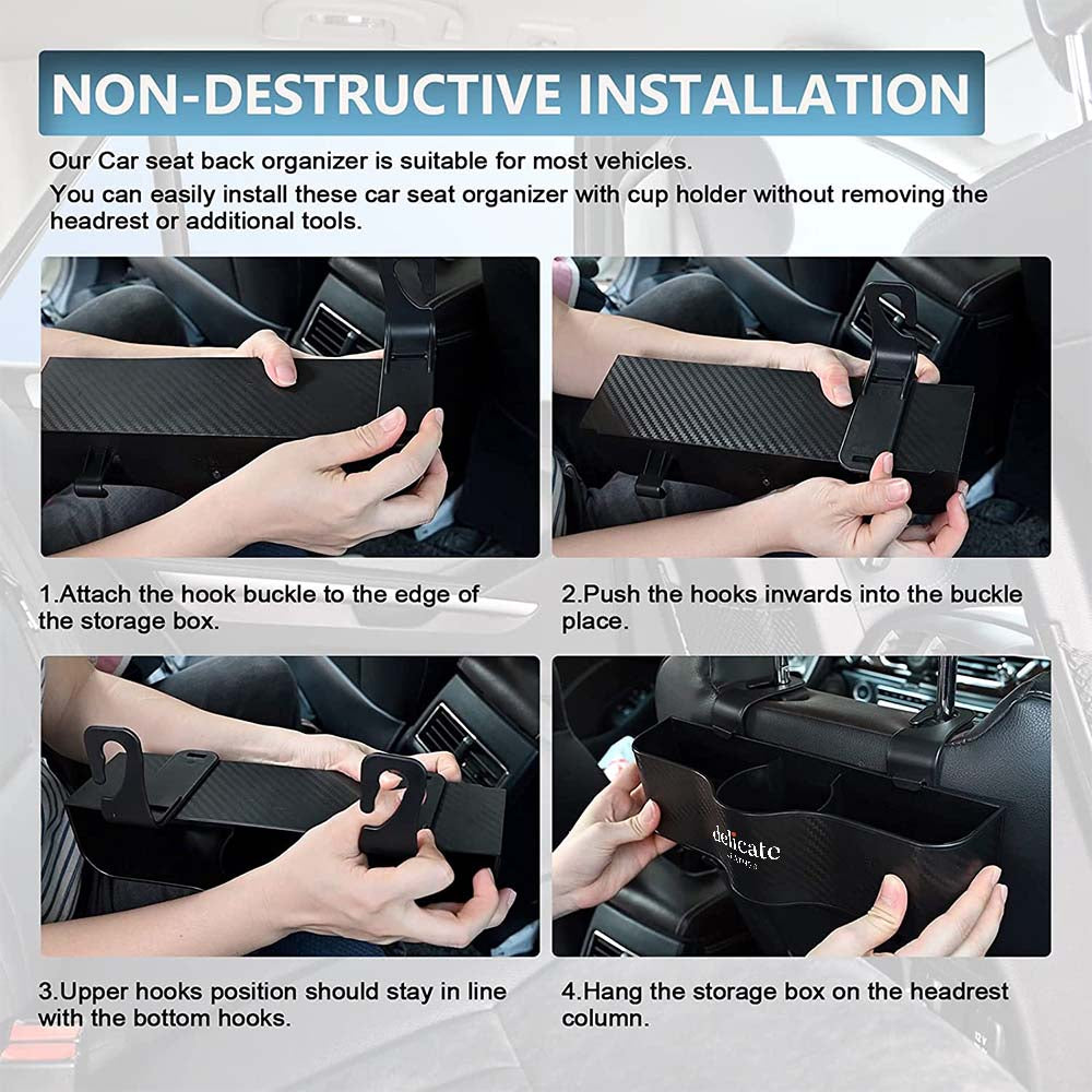 Car Headrest Backseat Organizer with Cup Holders, Custom For Your Cars, Seat Back Organizer Perfect for Eating in Your Car, Back Seat Organizer for Kids, Car Food Table or Sauce Holder, Car Accessories KX11994 - Delicate Leather