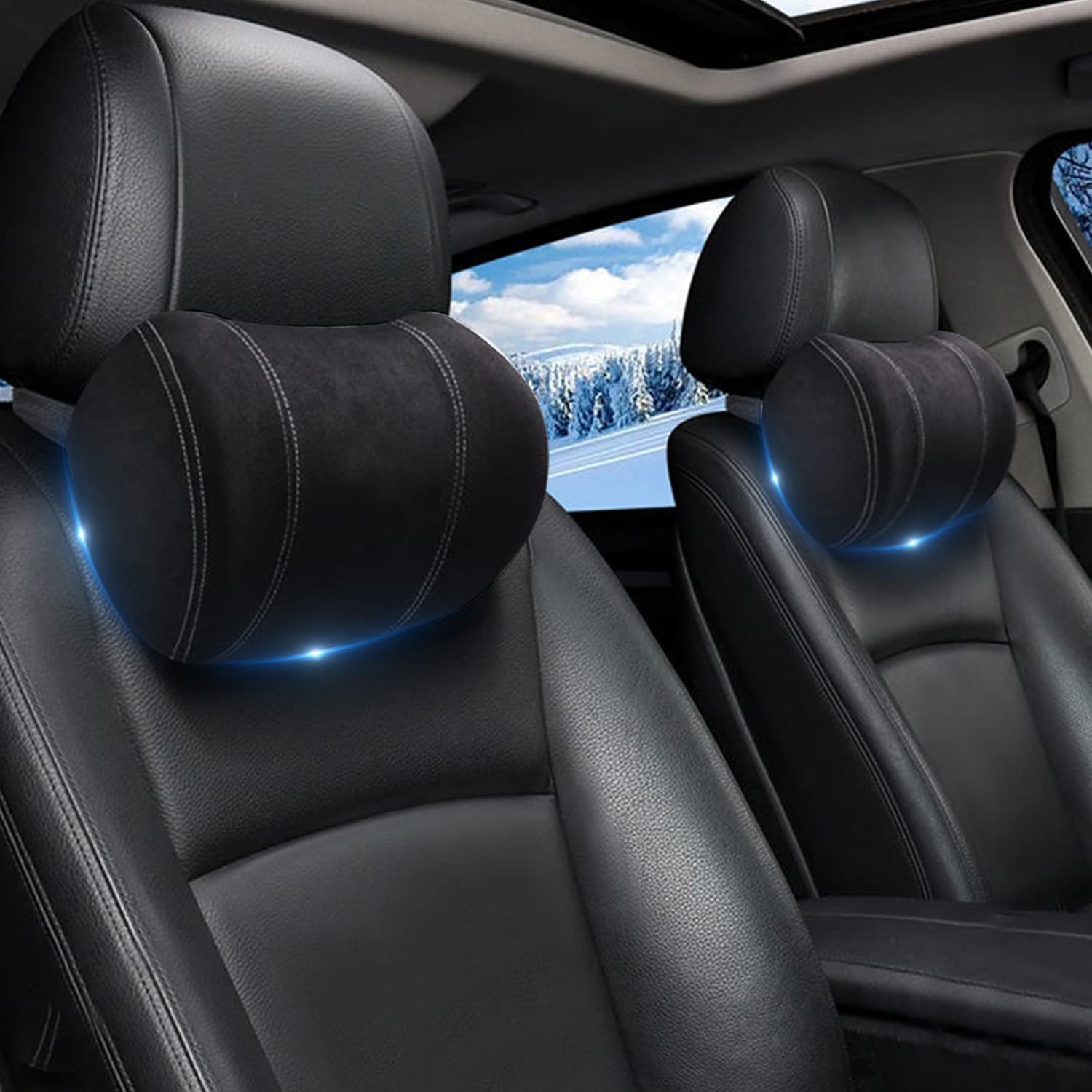 Car Headrest (2 PCS), Custom-Fit For Car, Update Version Premium Memory Foam Car Neck Pillow DLHY227 - Delicate Leather
