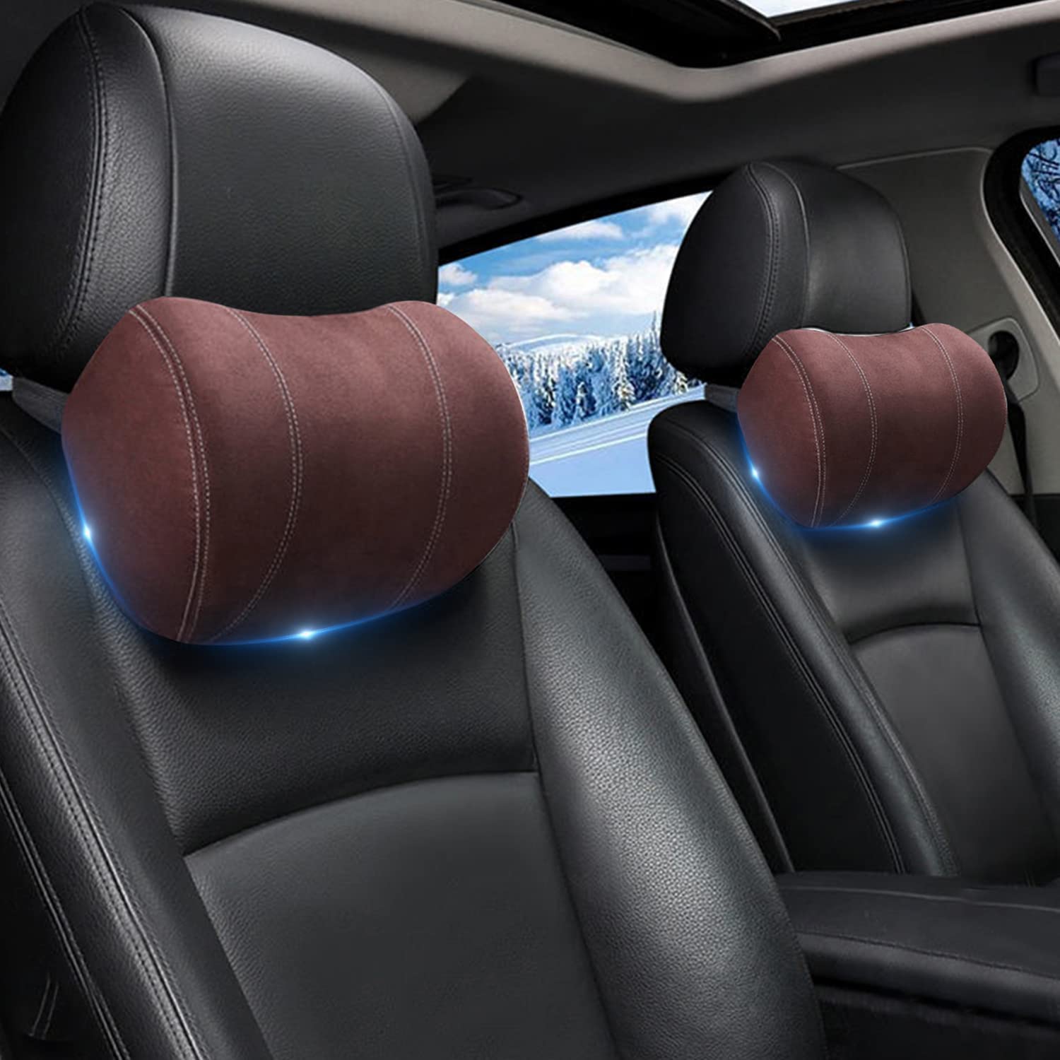 Car Headrest (2 PCS), Custom-Fit For Car, Update Version Premium Memory Foam Car Neck Pillow DLHY227 - Delicate Leather