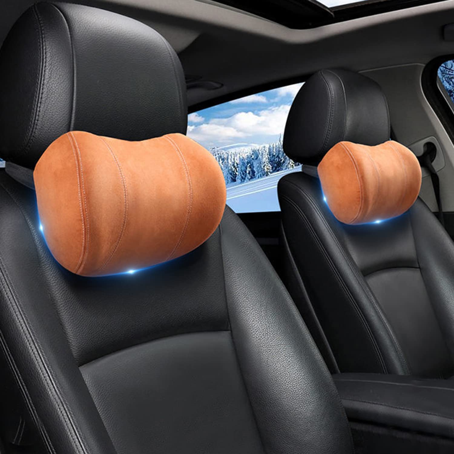 Car Headrest (2 PCS), Custom-Fit For Car, Update Version Premium Memory Foam Car Neck Pillow DLHY227 - Delicate Leather