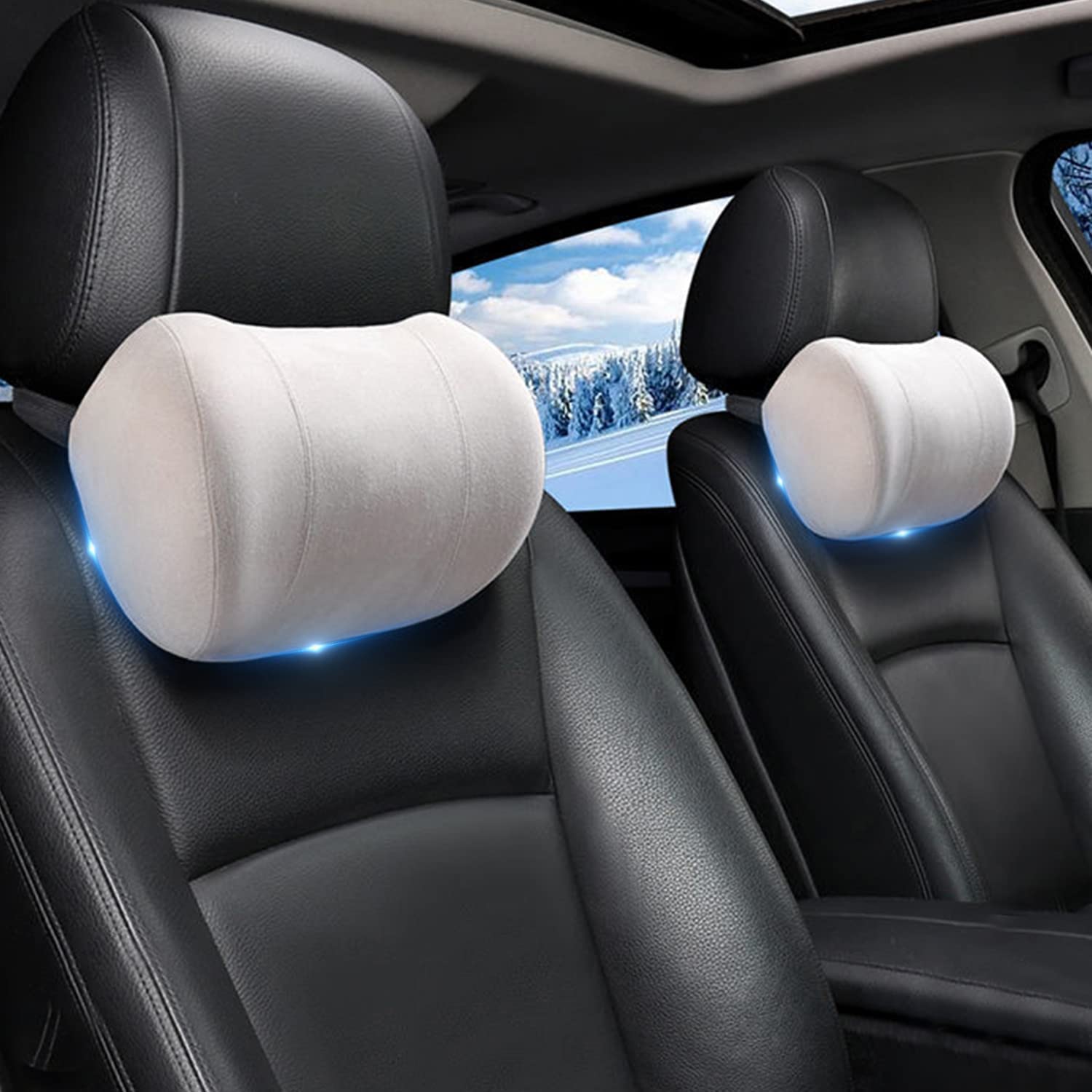 Car Headrest (2 PCS), Custom-Fit For Car, Update Version Premium Memory Foam Car Neck Pillow DLHY227 - Delicate Leather