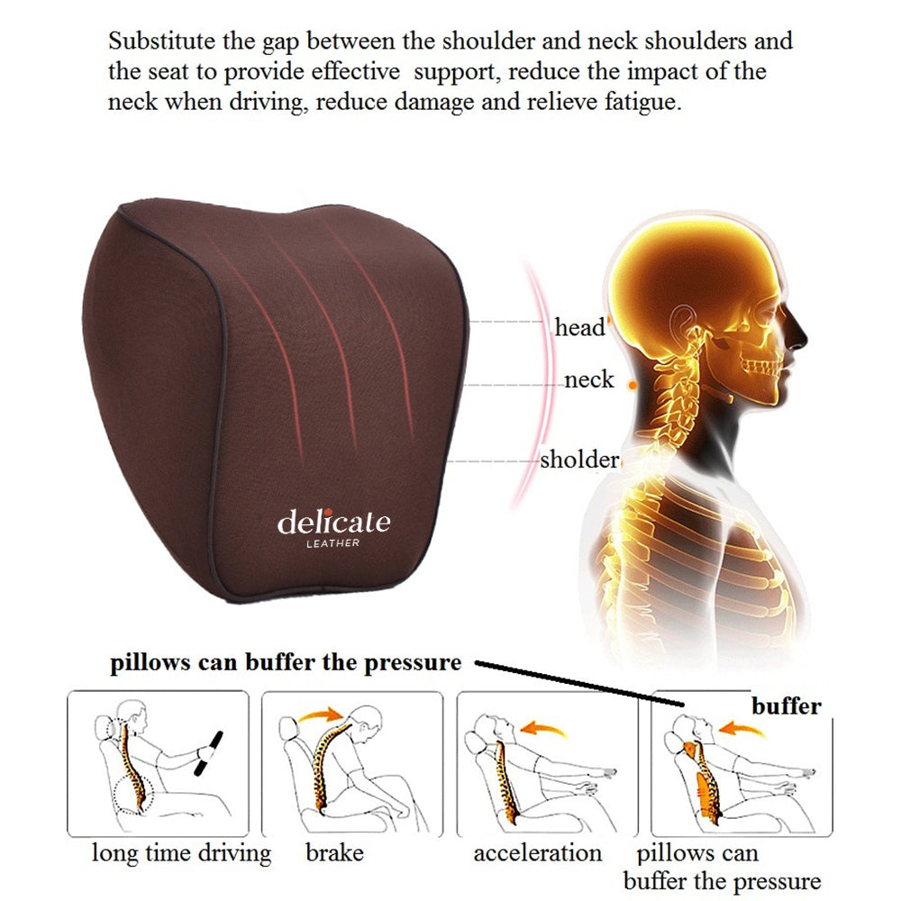 Lumbar Support Cushion for Car and Headrest Neck Pillow Kit, Custom For Cars, Ergonomically Design for Car Seat, Car Accessories LI13983 - Delicate Leather