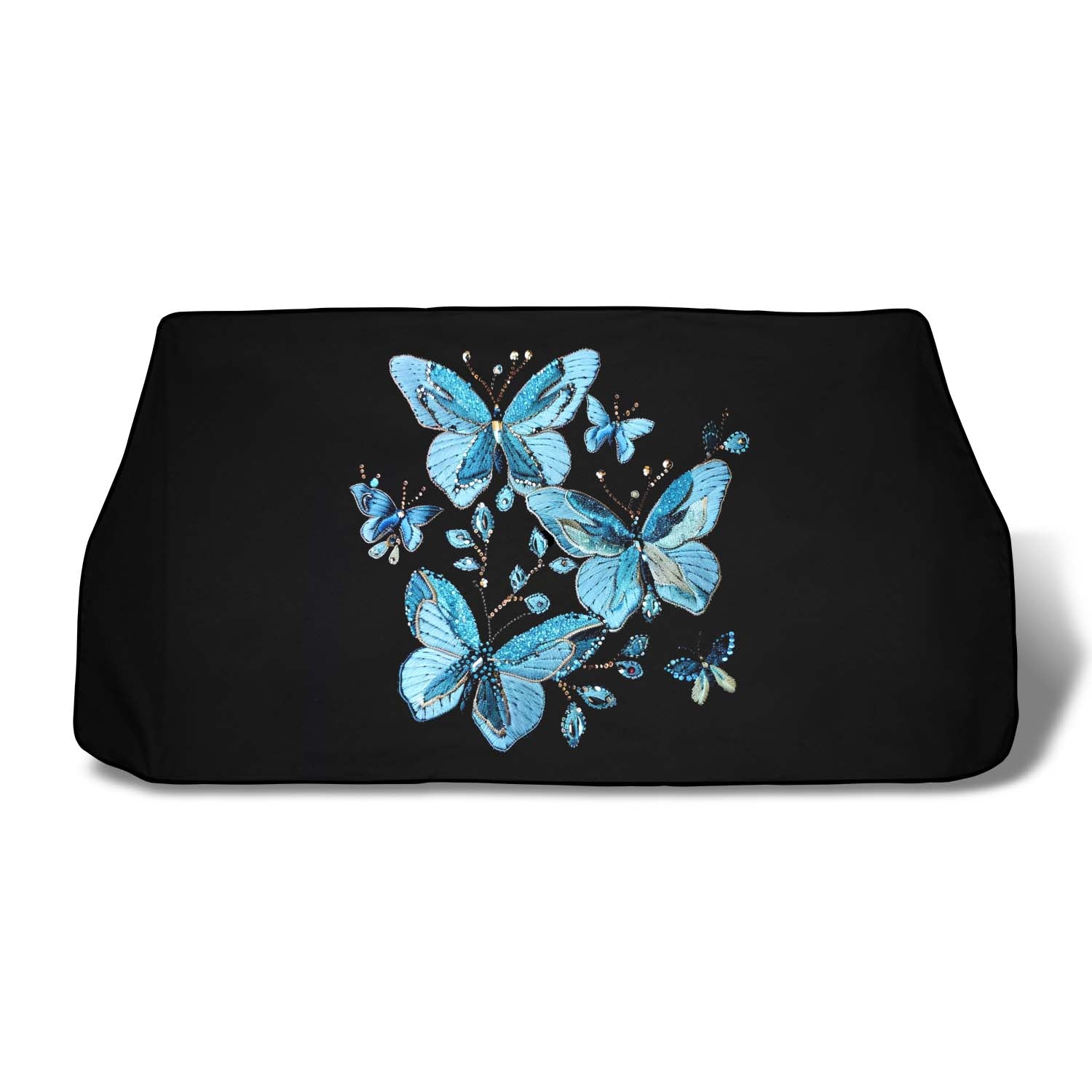 Faux Embroidery Car Windshield Sunshade, Universal Fit Embroidered Blue Butterfly, Fit with all car, UV Rays and Heat Sun Visor Protector Foldable Sun Shade Umbrella, Butterfly 04 - Delicate Leather