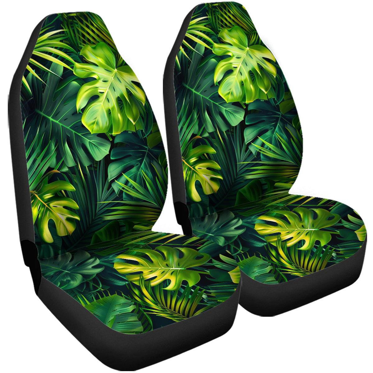 Summer Monstera Leaf Car Seat Cover Full Set, Tropical Nature Front And Back Seat Covers For Vehicle, Car Decor Gift, Tropical - Delicate Leather