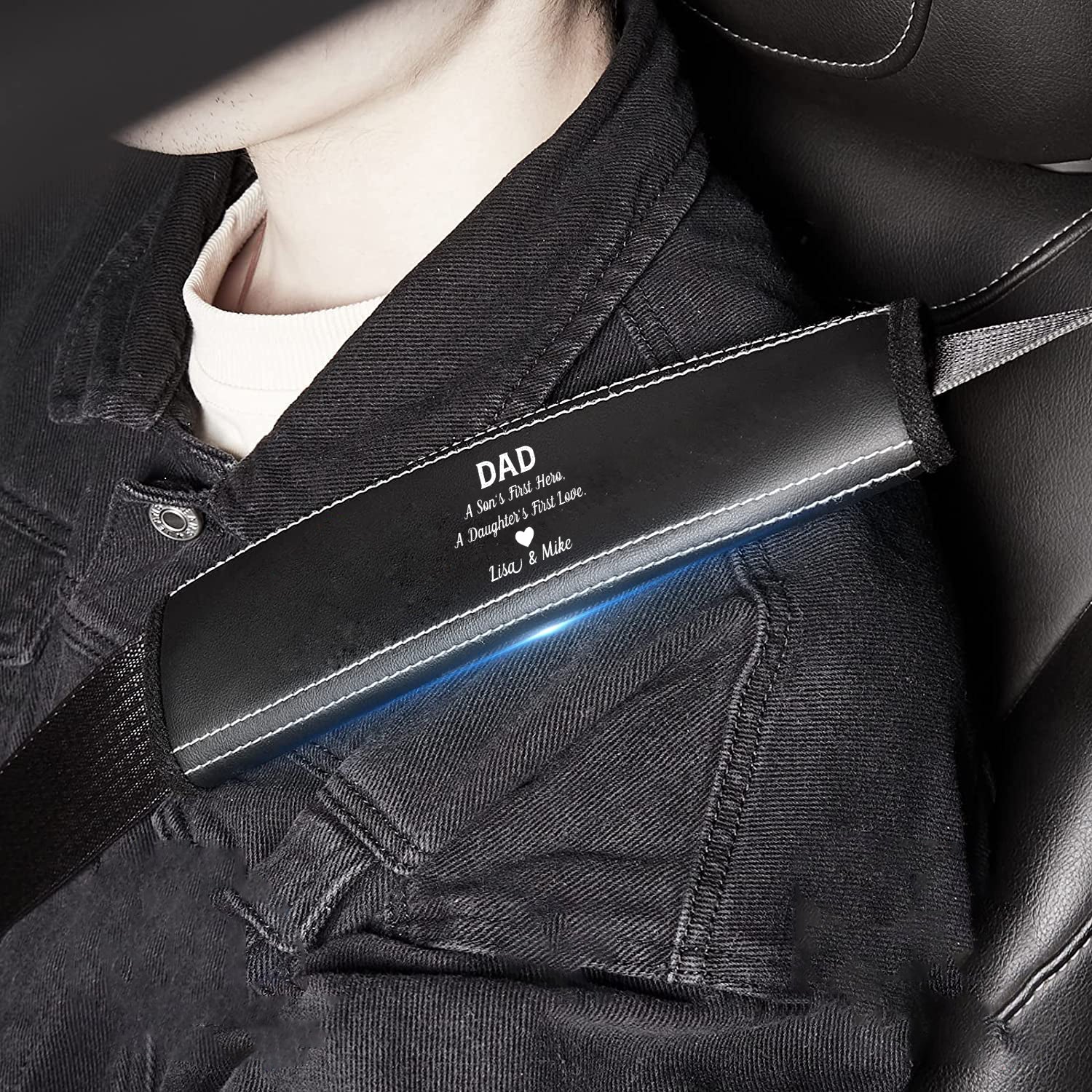 Personalized Car Seat Belt Covers (2PCS), Custom For Your Cars, Happy Father's Day, Microfiber Leather Seat Belt Shoulder Pads for More Comfortable Driving, Car Accessories, Gift for Daddy - Delicate Leather