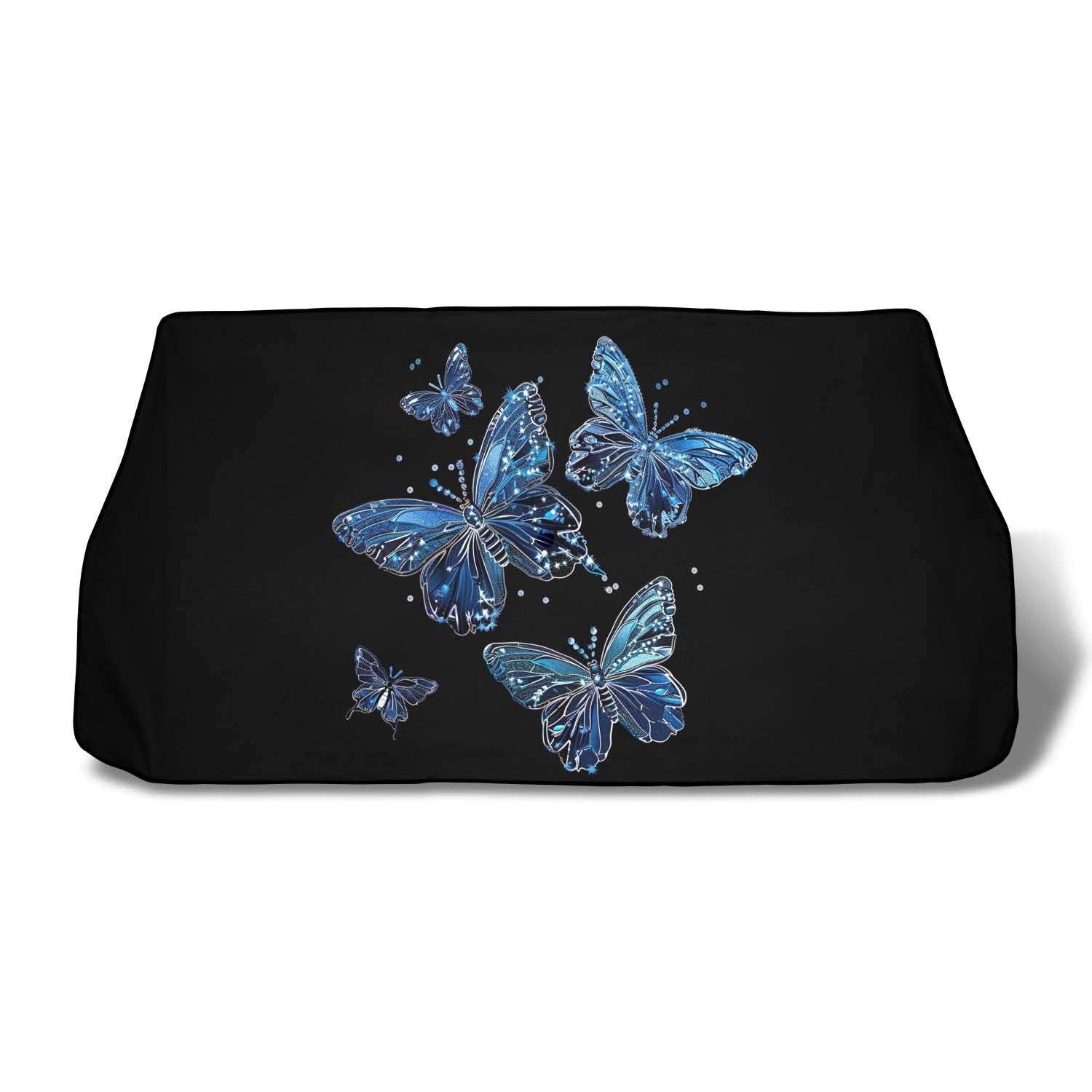Faux Embroidery Car Windshield Sunshade, Universal Fit Embroidered Blue Butterfly, Fit with all car, UV Rays and Heat Sun Visor Protector Foldable Sun Shade Umbrella, Butterfly 02 - Delicate Leather