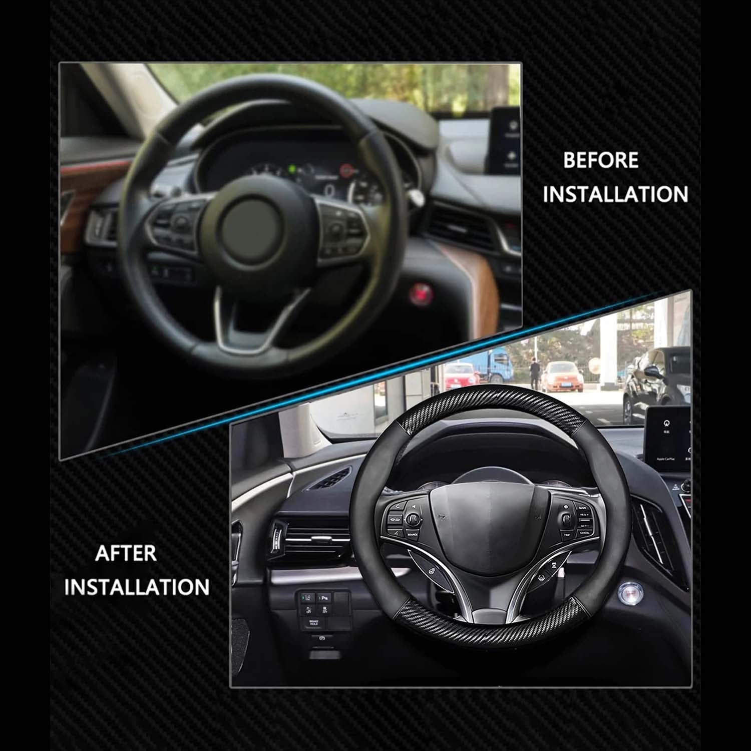 Car Steering Wheel Cover, Custom For Your Cars, Leather Nonslip 3D Carbon Fiber Texture Sport Style Wheel Cover for Women, Interior Modification for All Car Accessories LI18992