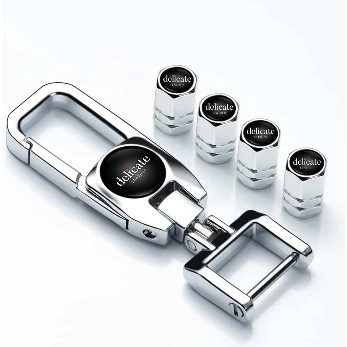 Metal Car Wheel Tire Valve Stem Caps with Keychain Replacement Key Chain Car Logo Keychains car Accessories - Delicate Leather