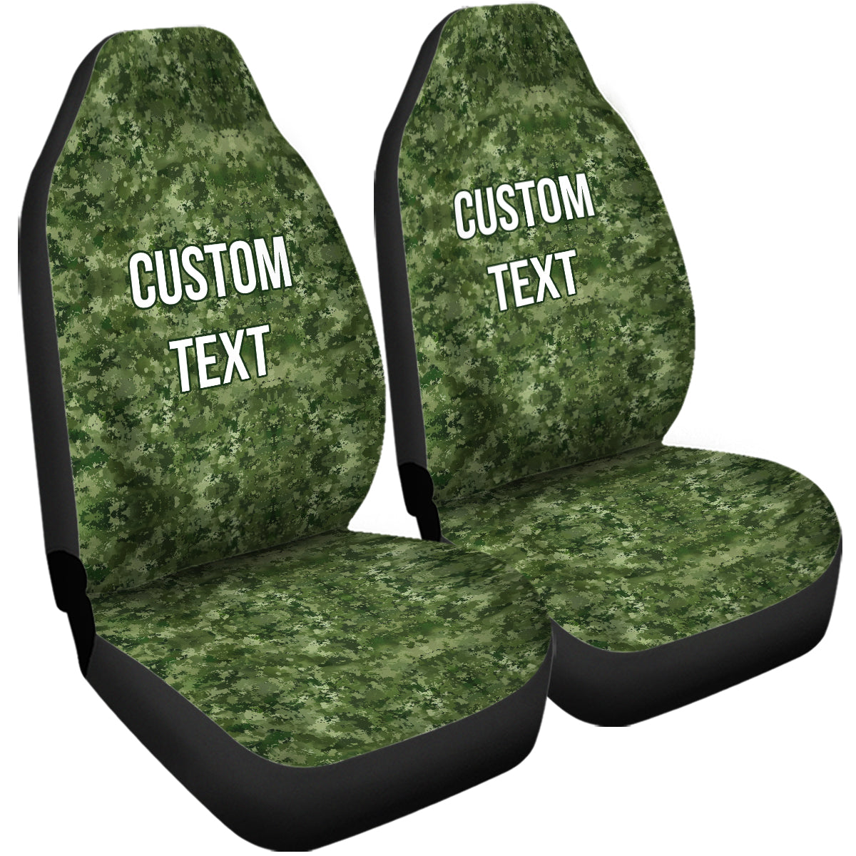 Personalized Custom Camo Car Seat Covers Green Camouflage Set of 2 Seat Protectors Universal Fit For Car SUV Bucket Seats, Camo 06 - Delicate Leather
