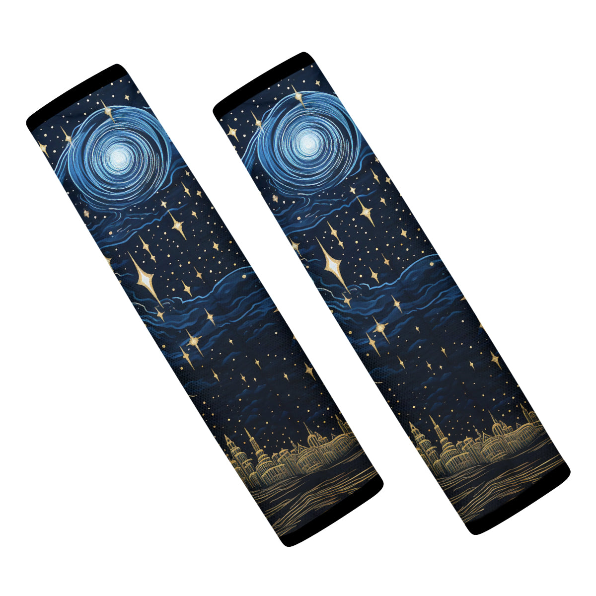 Starry Night Galaxy Seat Belt Covers (2PCS) , Microfiber Leather Seat Belt Shoulder Pads for More Comfortable Driving, Moon And Stars 03 - Delicate Leather